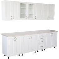 Bucatarie Zebra 260 cm din MDF Alb Mat cu blat termoizolant imitatie Alb / Bej Bucatarie Zebra 260 cm din MDF Alb Mat cu blat termoizolant imitatie Alb / Bej